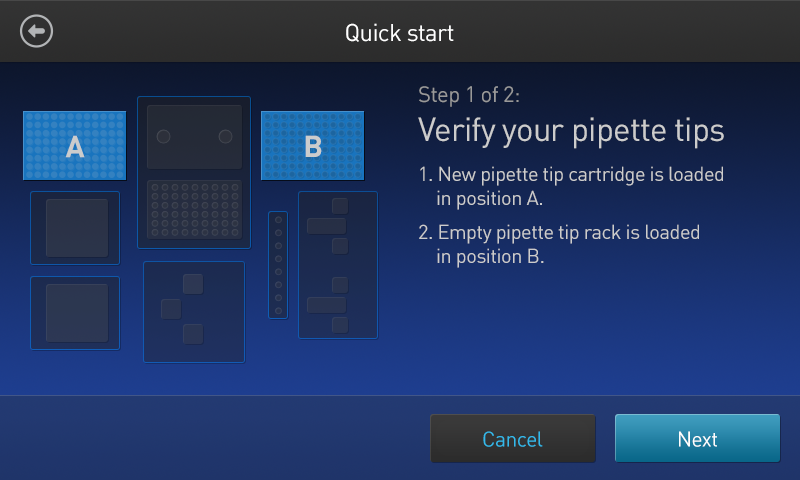 User has option of a quick start